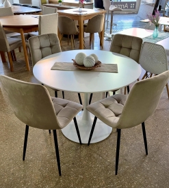 Juego Mesa Tulip Blanca 1.00 diam. + 4 Sillas Venecia Pana Vison