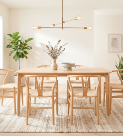 Juego Mesa Balans 1.60 x 0.90 + 6 Sillas Wishbone Enrejado Beige
