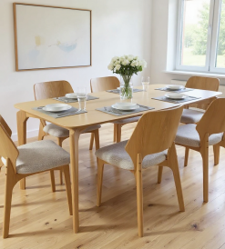 Juego Mesa Lagom 1.60 x 0.90 + 6 Sillas Hans Panalty Beige