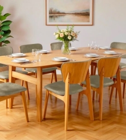 Juego Mesa Lycka 2.40 x 1.00 + 8 Sillas Saarinen Panalty Beige