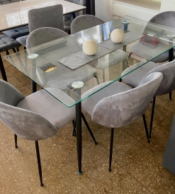Juego Mesa Venecia Vidrio 1.40 x 0.80 + 6 Sillas Monaco Pana Gris