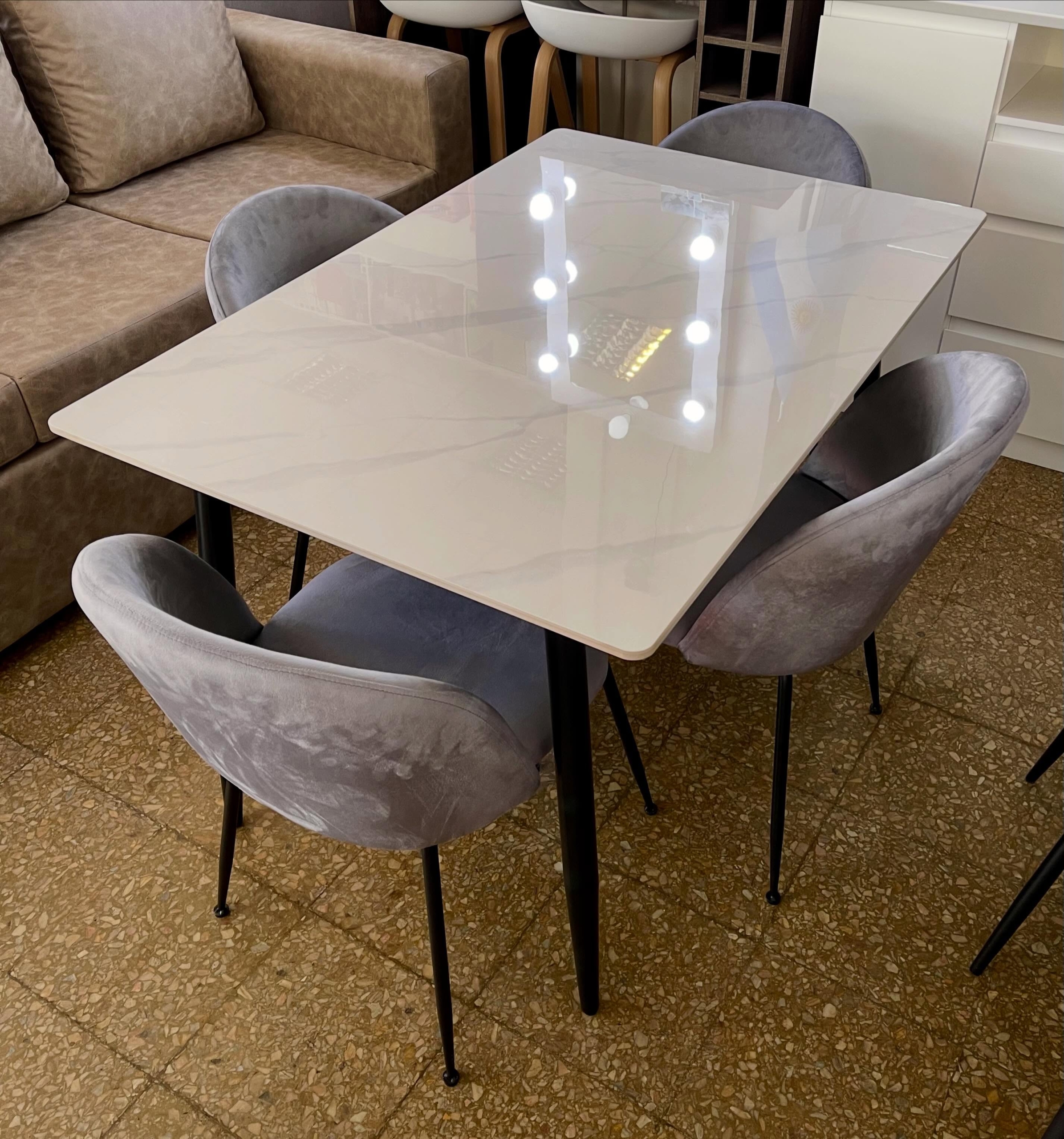 Juego Mesa Fija Neolith 1.20 x 0.80 + 4 Sillas Monaco Pana Gris - Imagen 2