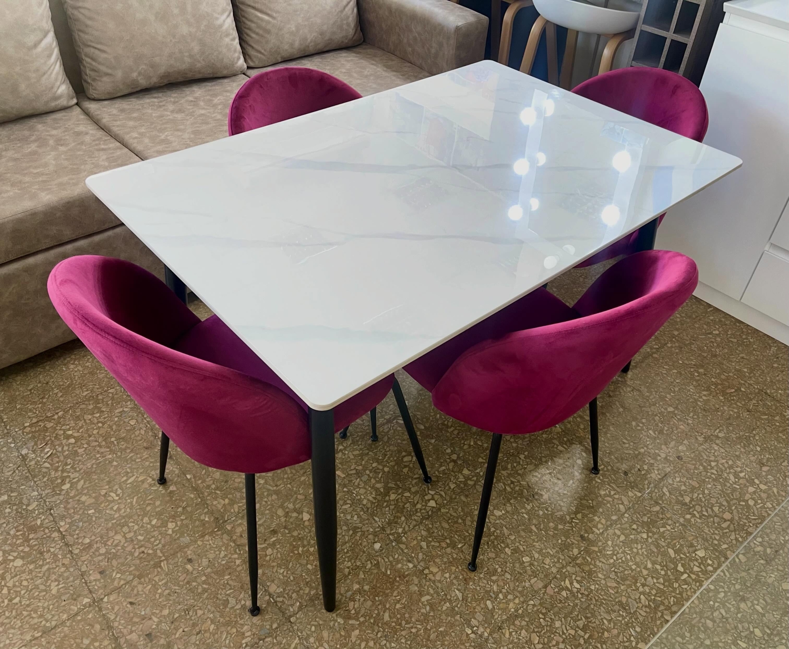 Juego Mesa Fija Neolith 1.20 x 0.80 + 4 Sillas Monaco Pana Cherry - Imagen 2