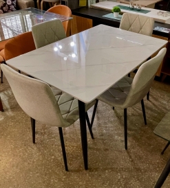 Juego Mesa Fija Neolith 1.20 x 0.80 + 4 Sillas Venecia Rombo Lino Sepia