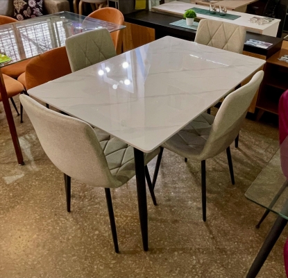 Juego Mesa Fija Neolith 1.20 x 0.80 + 4 Sillas Venecia Rombo Lino Sepia