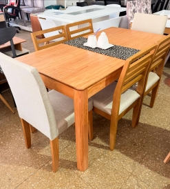 Juego Mesa Recta Paraíso 1.50 x 0.80 + 4 Sillas Moderna + 2 Sillas Bali Lino Sepia