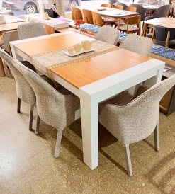 Juego Mesa Itaca Combinada Paraíso/Blanco 1.60 x 0.90 + 6 Sillas Vella Boucle Beige