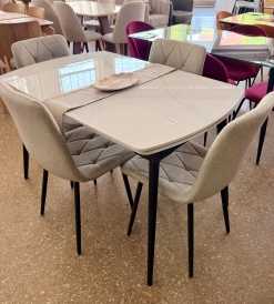 Juego Mesa Extensible Neolith 1.20 x 0.80 a 1.50 a 1.80 + 4 Sillas Venecia Rombo Lino Sepia