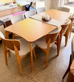 Juego Mesa Lagom 2.00 x 0.90 + 8 Sillas Saarinen Panalty Beige